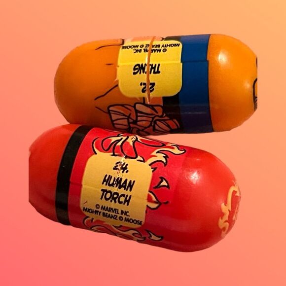 2004 Mighty Beanz #22 The Thing #24 The Human Torch Beans Moose Toy B4 - Picture 2 of 2